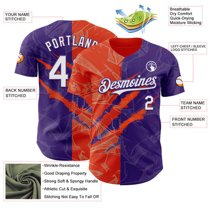 Custom Graffiti Pattern White Purple-Orange 3D Scratch Authentic Baseball Jersey - Sky-Custom