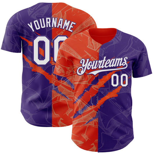 Custom Graffiti Pattern White Purple-Orange 3D Scratch Authentic Baseball Jersey - Sky-Custom