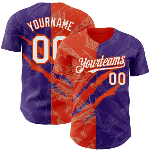 Custom Graffiti Pattern White Purple-Orange 3D Scratch Authentic Baseball Jersey - Sky-Custom