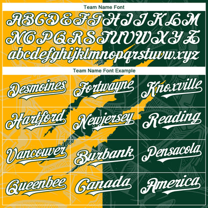 Custom Graffiti Pattern White Green-Gold 3D Scratch Authentic Baseball Jersey - Sky-Custom