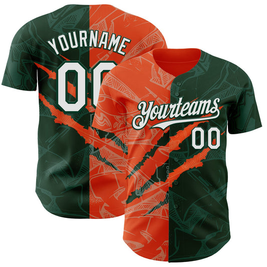 Custom Graffiti Pattern White Green-Orange 3D Scratch Authentic Baseball Jersey - Sky-Custom