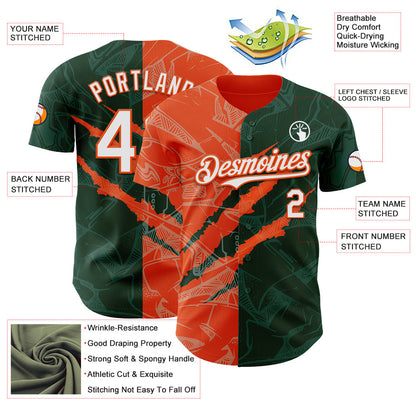 Custom Graffiti Pattern White Green-Orange 3D Scratch Authentic Baseball Jersey - Sky-Custom