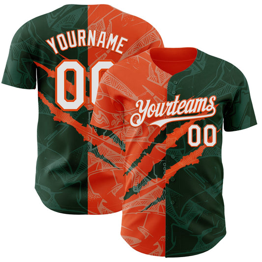 Custom Graffiti Pattern White Green-Orange 3D Scratch Authentic Baseball Jersey - Sky-Custom