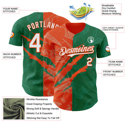 Custom Graffiti Pattern White Kelly Green-Orange 3D Scratch Authentic Baseball Jersey - Sky-Custom