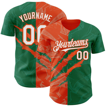 Custom Graffiti Pattern White Kelly Green-Orange 3D Scratch Authentic Baseball Jersey - Sky-Custom