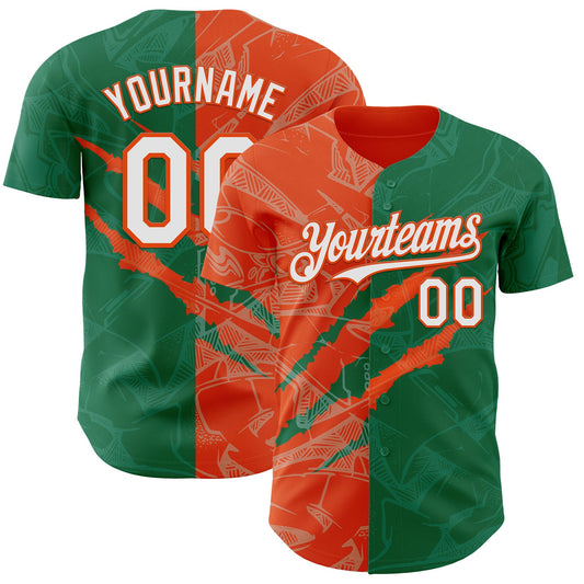 Custom Graffiti Pattern White Kelly Green-Orange 3D Scratch Authentic Baseball Jersey - Sky-Custom