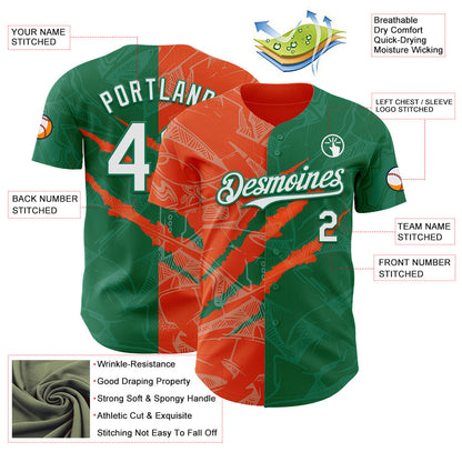 Custom Graffiti Pattern White Kelly Green-Orange 3D Scratch Authentic Baseball Jersey - Sky-Custom