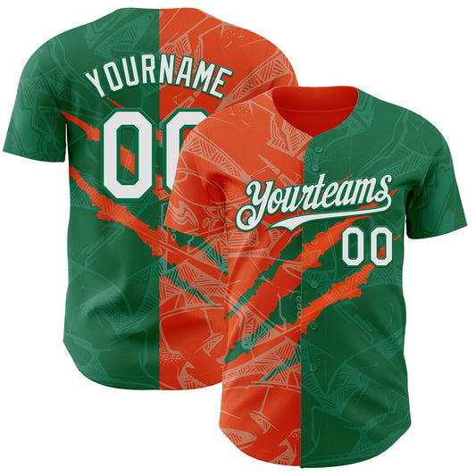 Custom Graffiti Pattern White Kelly Green-Orange 3D Scratch Authentic Baseball Jersey - Sky-Custom