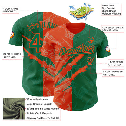 Custom Graffiti Pattern Kelly Green-Orange 3D Scratch Authentic Baseball Jersey - Sky-Custom