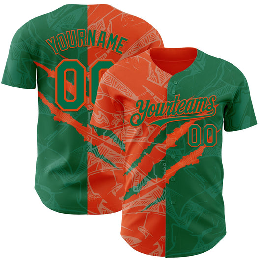 Custom Graffiti Pattern Kelly Green-Orange 3D Scratch Authentic Baseball Jersey - Sky-Custom