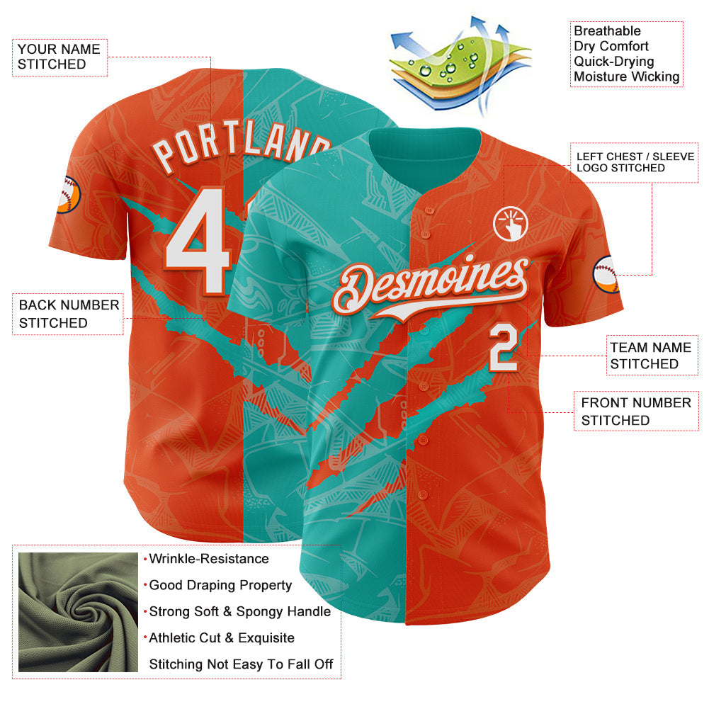 Custom Graffiti Pattern White Orange-Aqua 3D Scratch Authentic Baseball Jersey - Sky-Custom