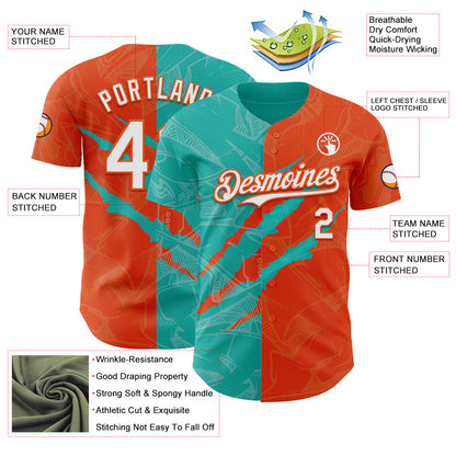 Custom Graffiti Pattern White Orange-Aqua 3D Scratch Authentic Baseball Jersey - Sky-Custom