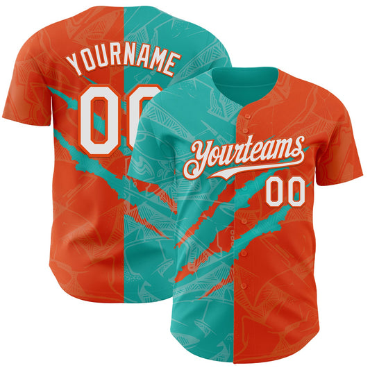 Custom Graffiti Pattern White Orange-Aqua 3D Scratch Authentic Baseball Jersey - Sky-Custom