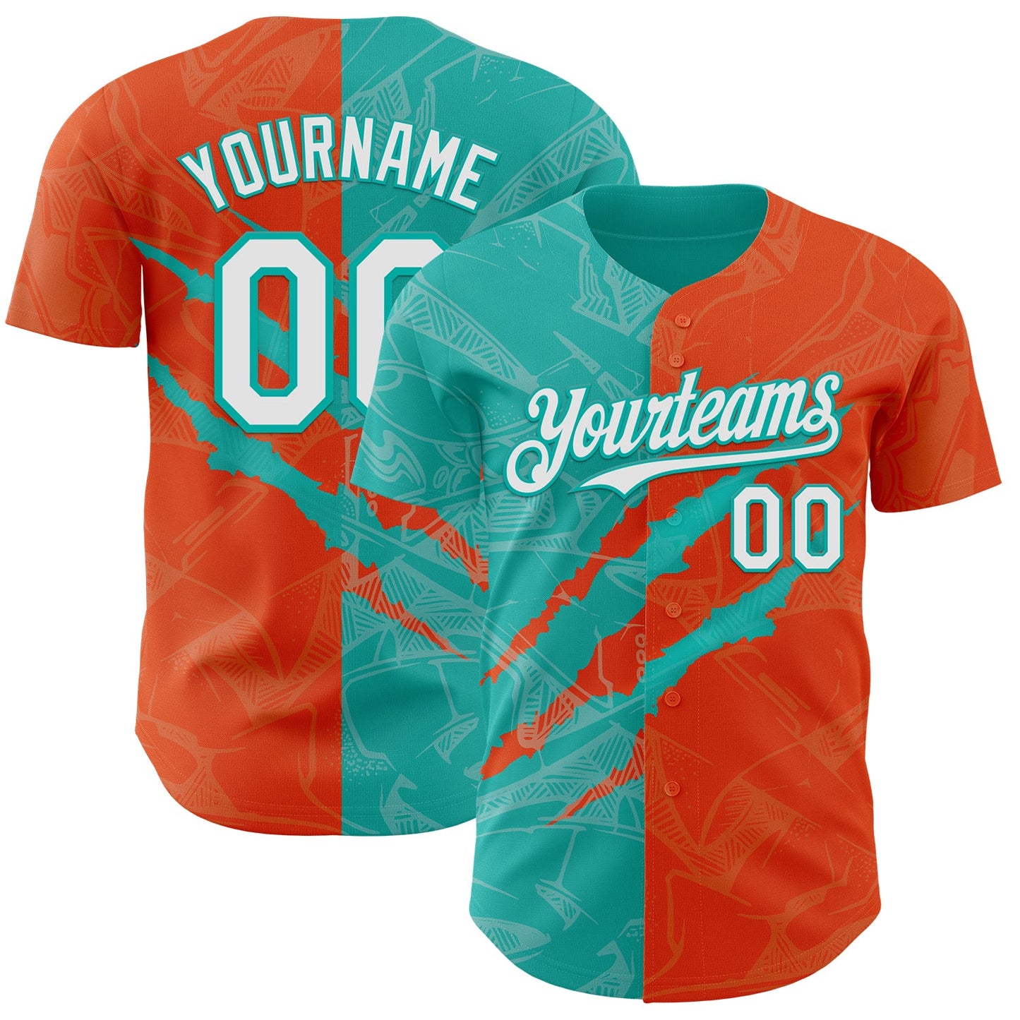 Custom Graffiti Pattern White Orange-Aqua 3D Scratch Authentic Baseball Jersey - Sky-Custom