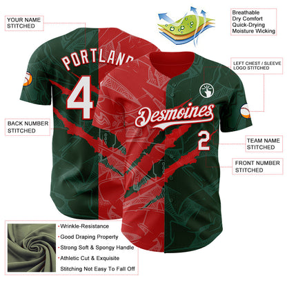 Custom Graffiti Pattern White Green-Red 3D Scratch Authentic Baseball Jersey - Sky-Custom