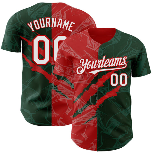 Custom Graffiti Pattern White Green-Red 3D Scratch Authentic Baseball Jersey - Sky-Custom