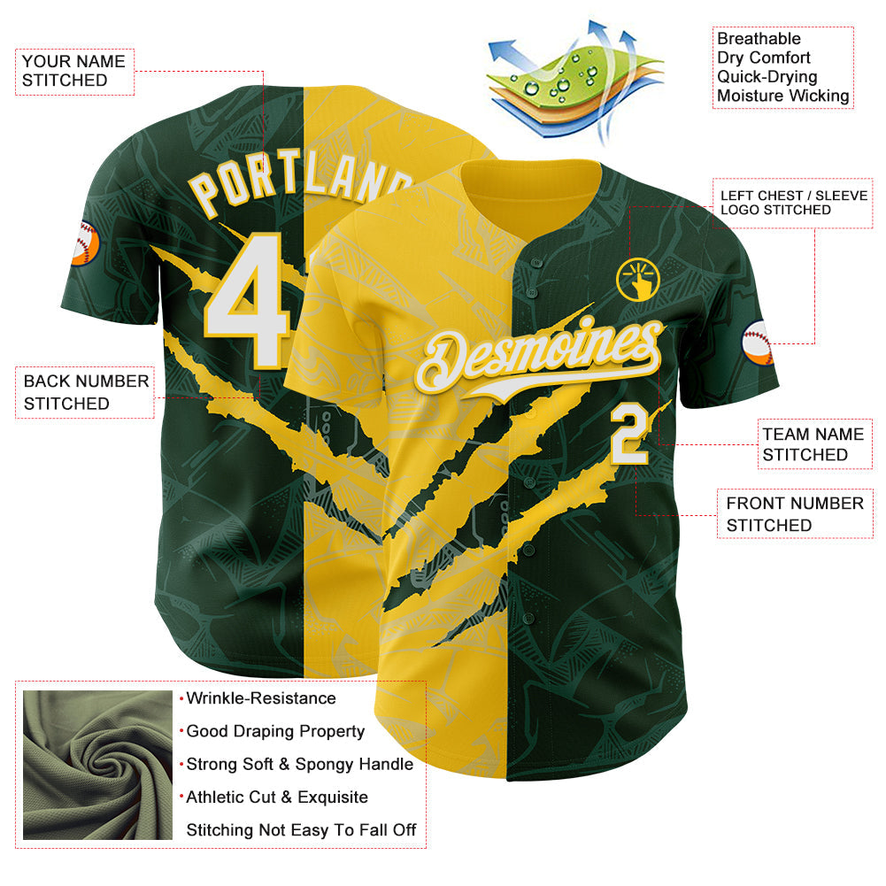 Custom Graffiti Pattern White Green-Yellow 3D Scratch Authentic Baseball Jersey - Sky-Custom