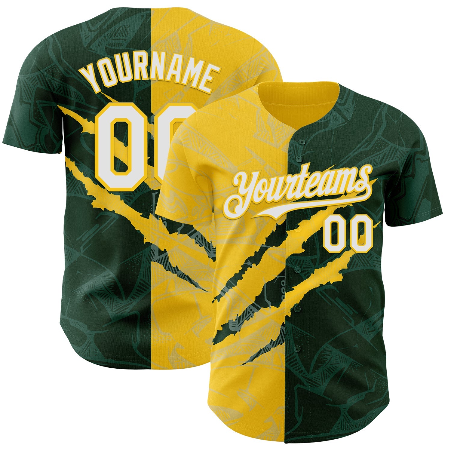 Custom Graffiti Pattern White Green-Yellow 3D Scratch Authentic Baseball Jersey - Sky-Custom