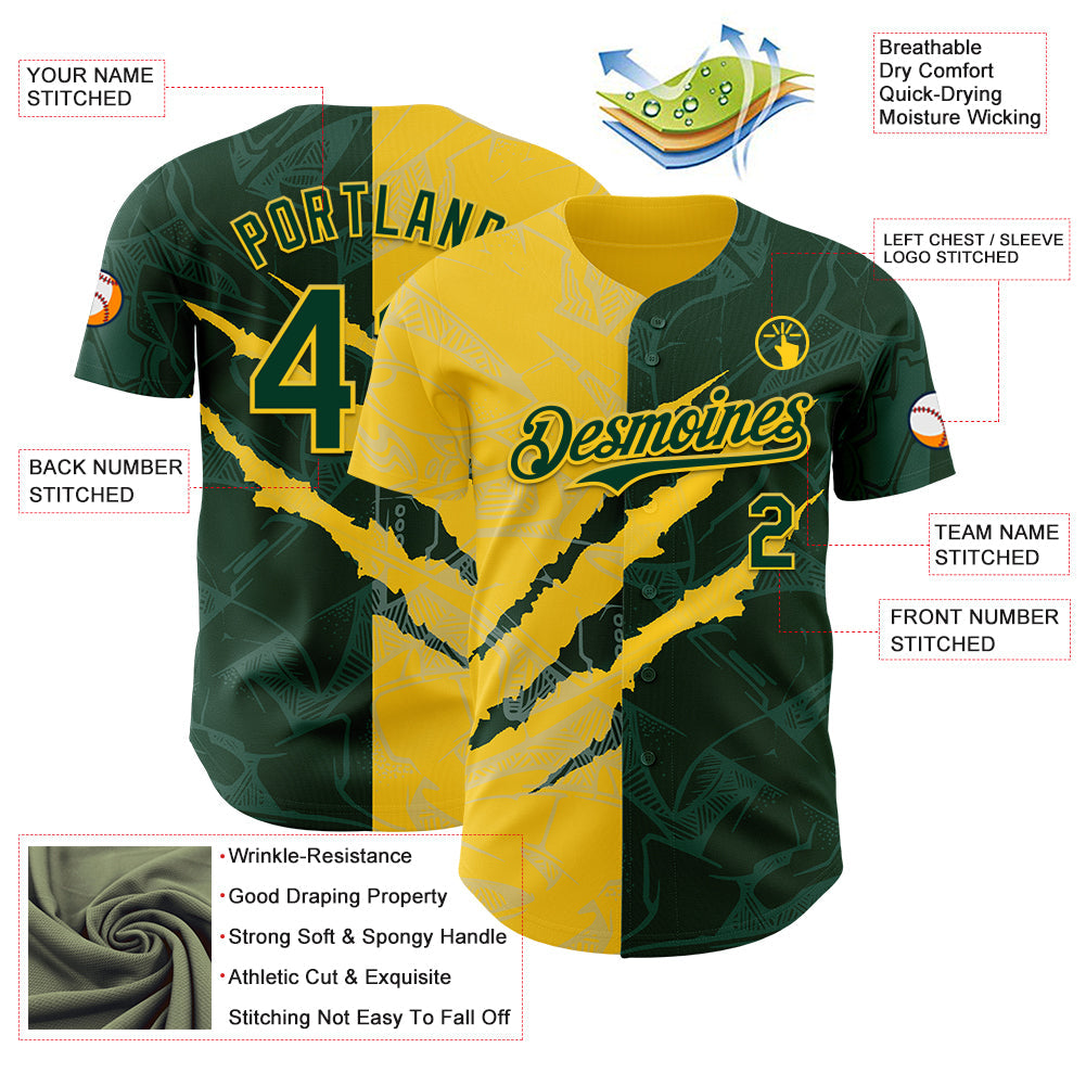 Custom Graffiti Pattern Green-Yellow 3D Scratch Authentic Baseball Jersey - Sky-Custom