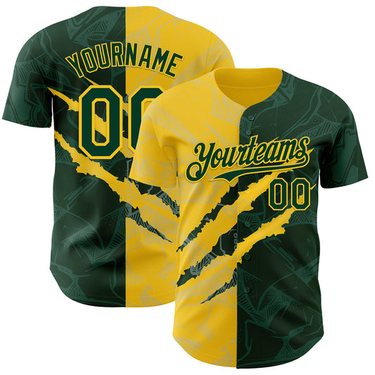 Custom Graffiti Pattern Green-Yellow 3D Scratch Authentic Baseball Jersey - Sky-Custom