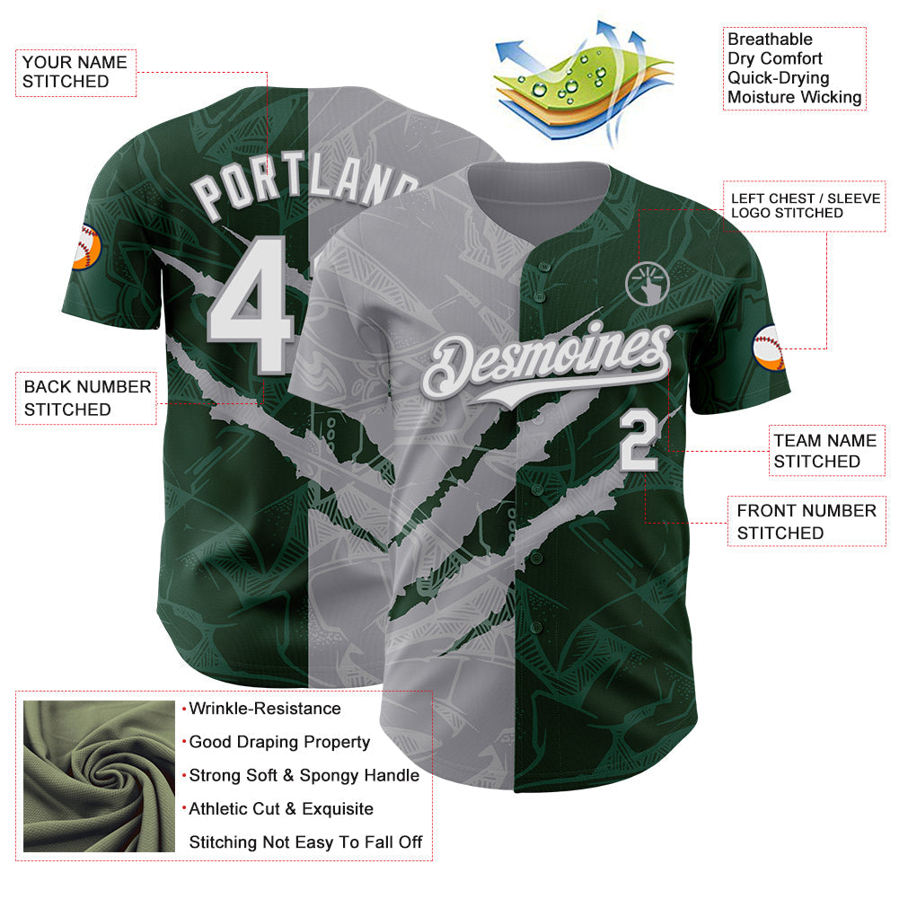 Custom Graffiti Pattern White Green-Gray 3D Scratch Authentic Baseball Jersey - Sky-Custom