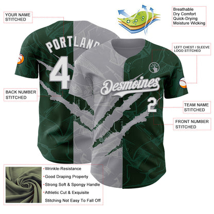 Custom Graffiti Pattern White Green-Gray 3D Scratch Authentic Baseball Jersey - Sky-Custom