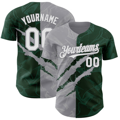 Custom Graffiti Pattern White Green-Gray 3D Scratch Authentic Baseball Jersey - Sky-Custom