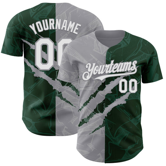 Custom Graffiti Pattern White Green-Gray 3D Scratch Authentic Baseball Jersey - Sky-Custom