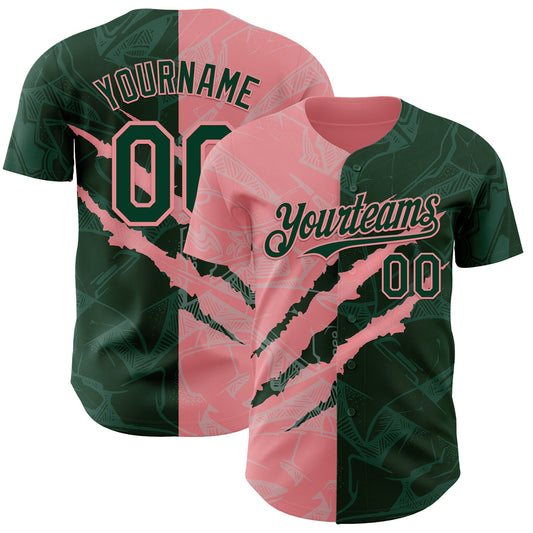 Custom Graffiti Pattern Green-Medium Pink 3D Scratch Authentic Baseball Jersey - Sky-Custom
