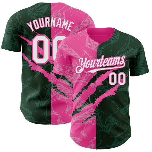 Custom Graffiti Pattern White Green-Pink 3D Scratch Authentic Baseball Jersey - Sky-Custom