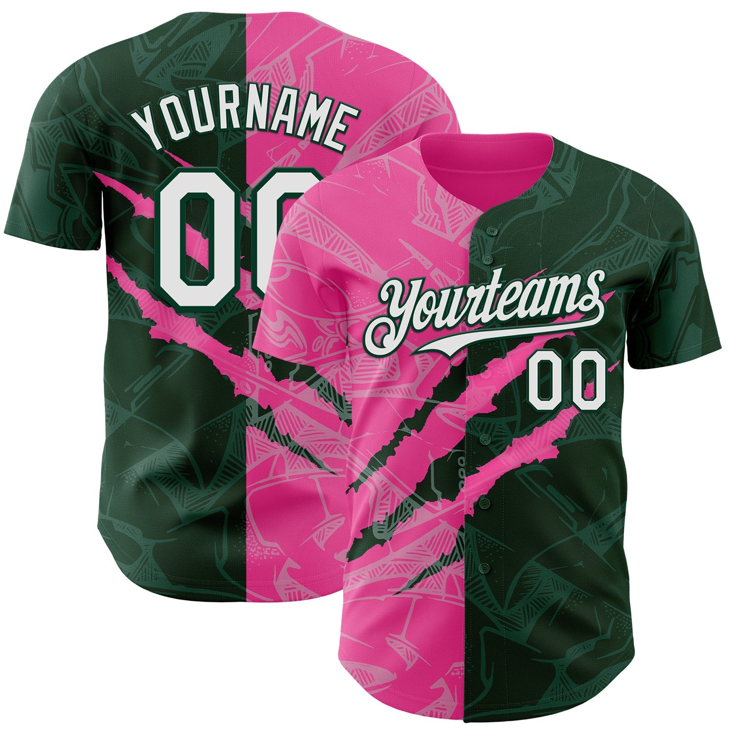 Custom Graffiti Pattern White Green-Pink 3D Scratch Authentic Baseball Jersey - Sky-Custom