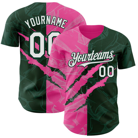 Custom Graffiti Pattern White Green-Pink 3D Scratch Authentic Baseball Jersey - Sky-Custom