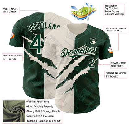 Custom Graffiti Pattern Green-Cream 3D Scratch Authentic Baseball Jersey - Sky-Custom