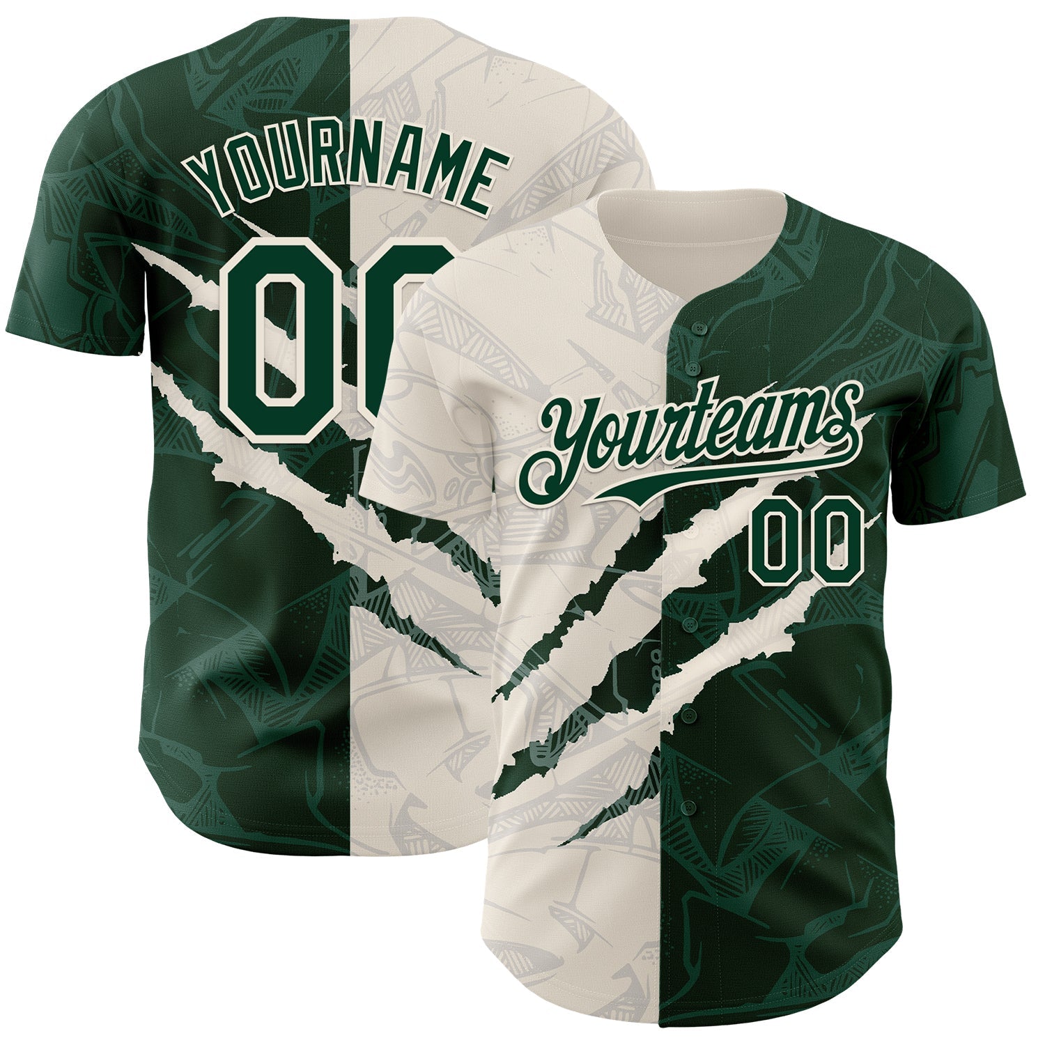 Custom Graffiti Pattern Green-Cream 3D Scratch Authentic Baseball Jersey - Sky-Custom