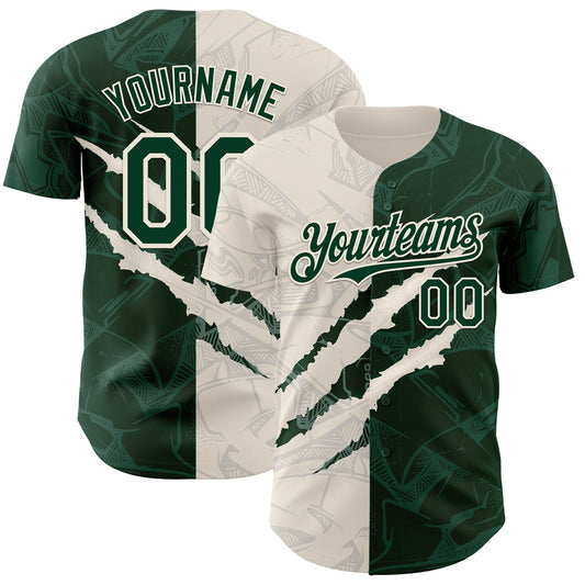 Custom Graffiti Pattern Green-Cream 3D Scratch Authentic Baseball Jersey - Sky-Custom