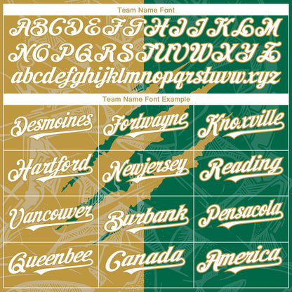Custom Graffiti Pattern White Kelly Green-Old Gold 3D Scratch Authentic Baseball Jersey - Sky-Custom