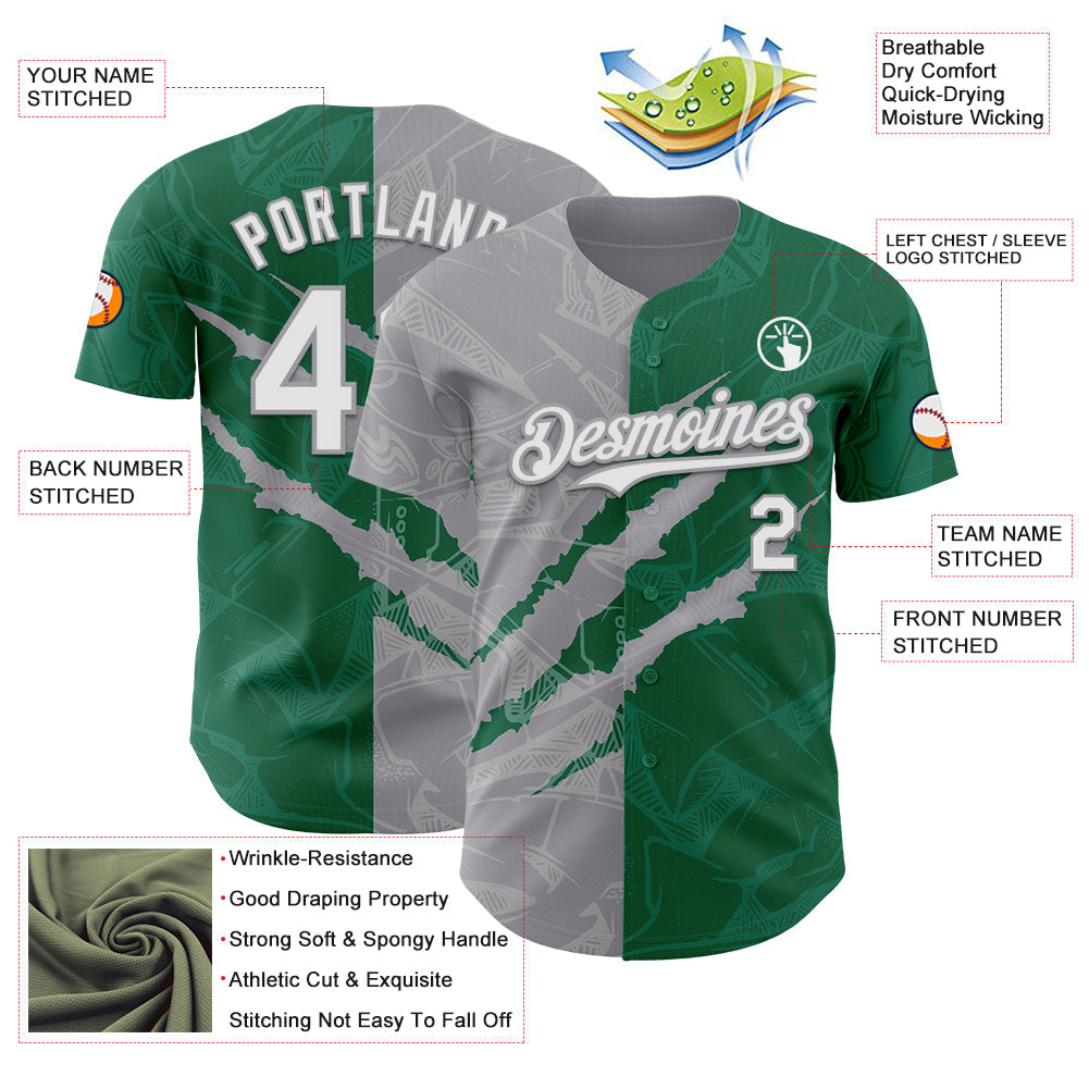 Custom Graffiti Pattern White Kelly Green-Gray 3D Scratch Authentic Baseball Jersey - Sky-Custom