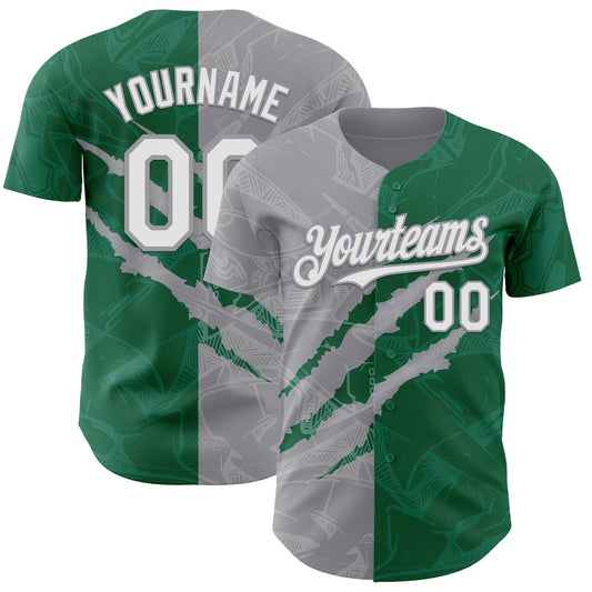 Custom Graffiti Pattern White Kelly Green-Gray 3D Scratch Authentic Baseball Jersey - Sky-Custom
