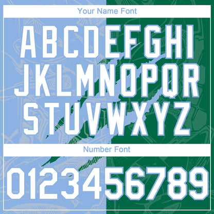 Custom Graffiti Pattern White Kelly Green-Light Blue 3D Scratch Authentic Baseball Jersey - Sky-Custom