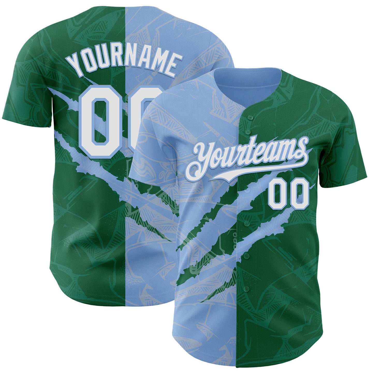 Custom Graffiti Pattern White Kelly Green-Light Blue 3D Scratch Authentic Baseball Jersey - Sky-Custom