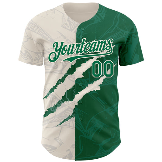 Custom Graffiti Pattern Kelly Green-Cream 3D Scratch Authentic Baseball Jersey - Sky-Custom