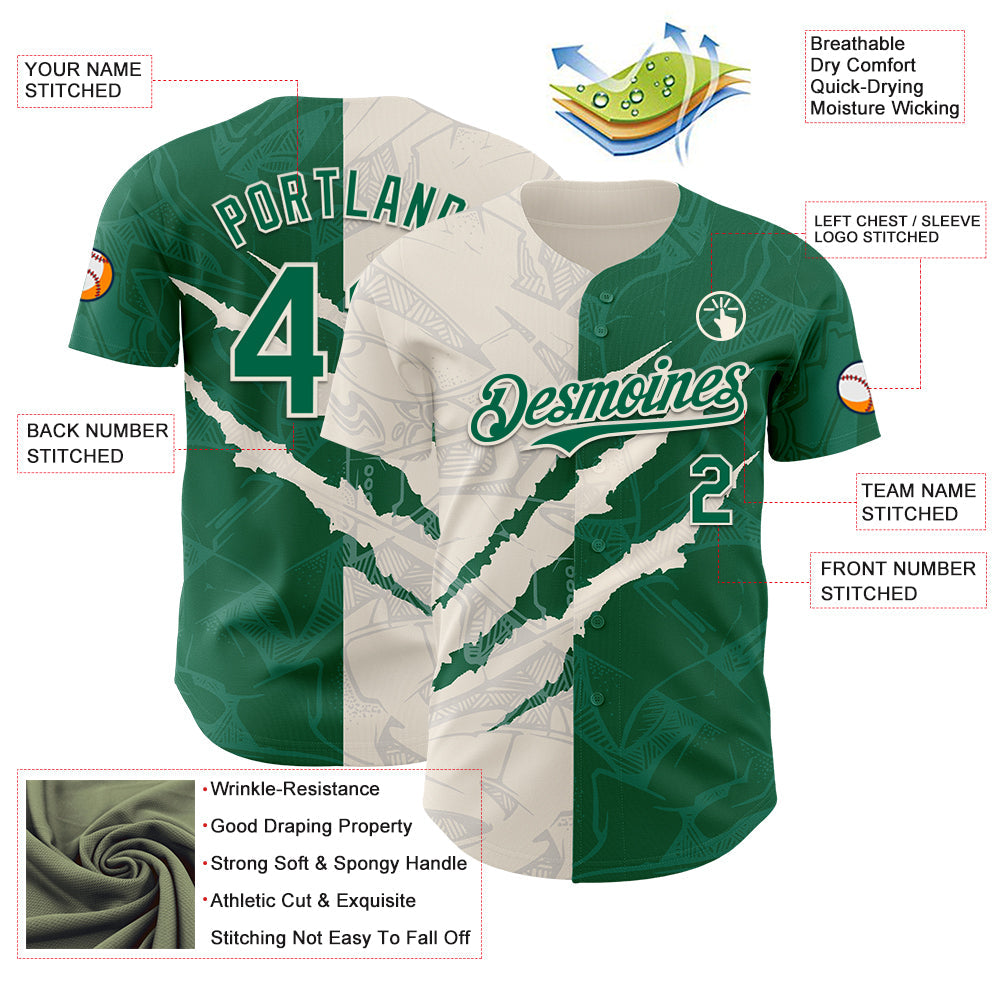 Custom Graffiti Pattern Kelly Green-Cream 3D Scratch Authentic Baseball Jersey - Sky-Custom