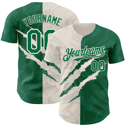 Custom Graffiti Pattern Kelly Green-Cream 3D Scratch Authentic Baseball Jersey - Sky-Custom