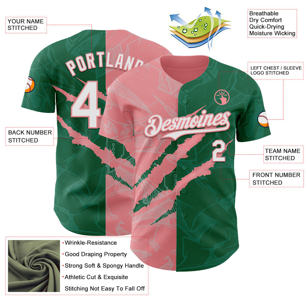 Custom Graffiti Pattern White Kelly Green-Medium Pink 3D Scratch Authentic Baseball Jersey - Sky-Custom