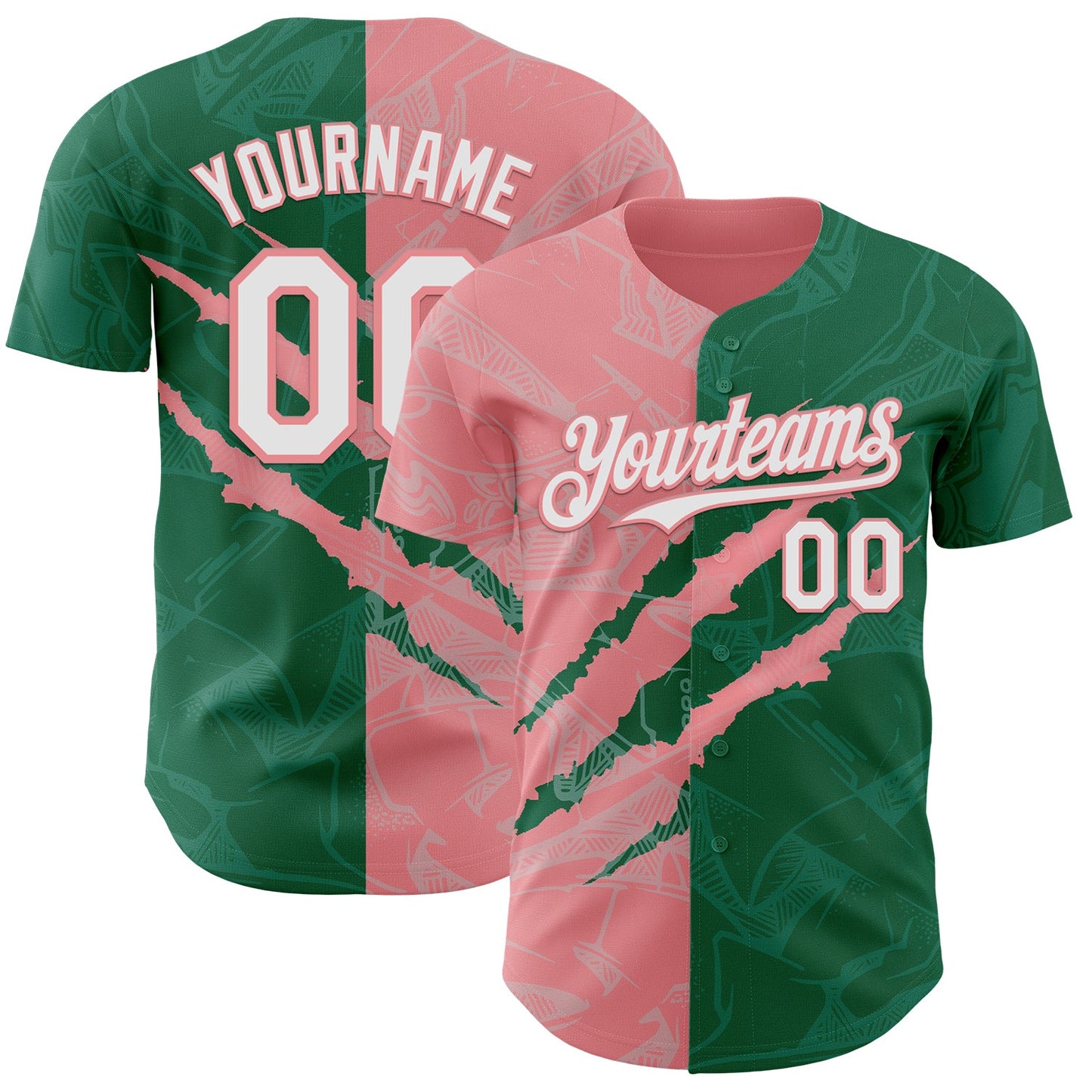 Custom Graffiti Pattern White Kelly Green-Medium Pink 3D Scratch Authentic Baseball Jersey - Sky-Custom