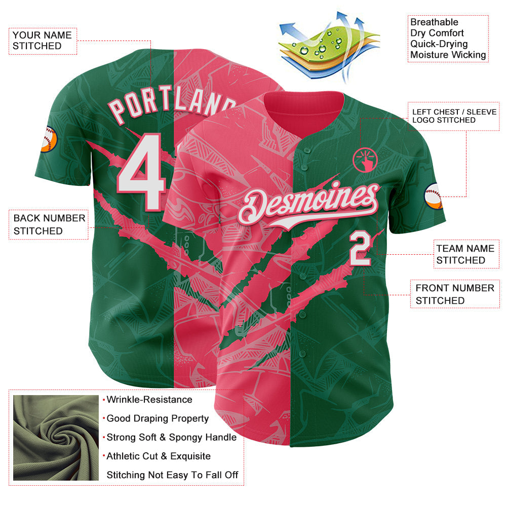Custom Graffiti Pattern White Kelly Green-Neon Pink 3D Scratch Authentic Baseball Jersey - Sky-Custom