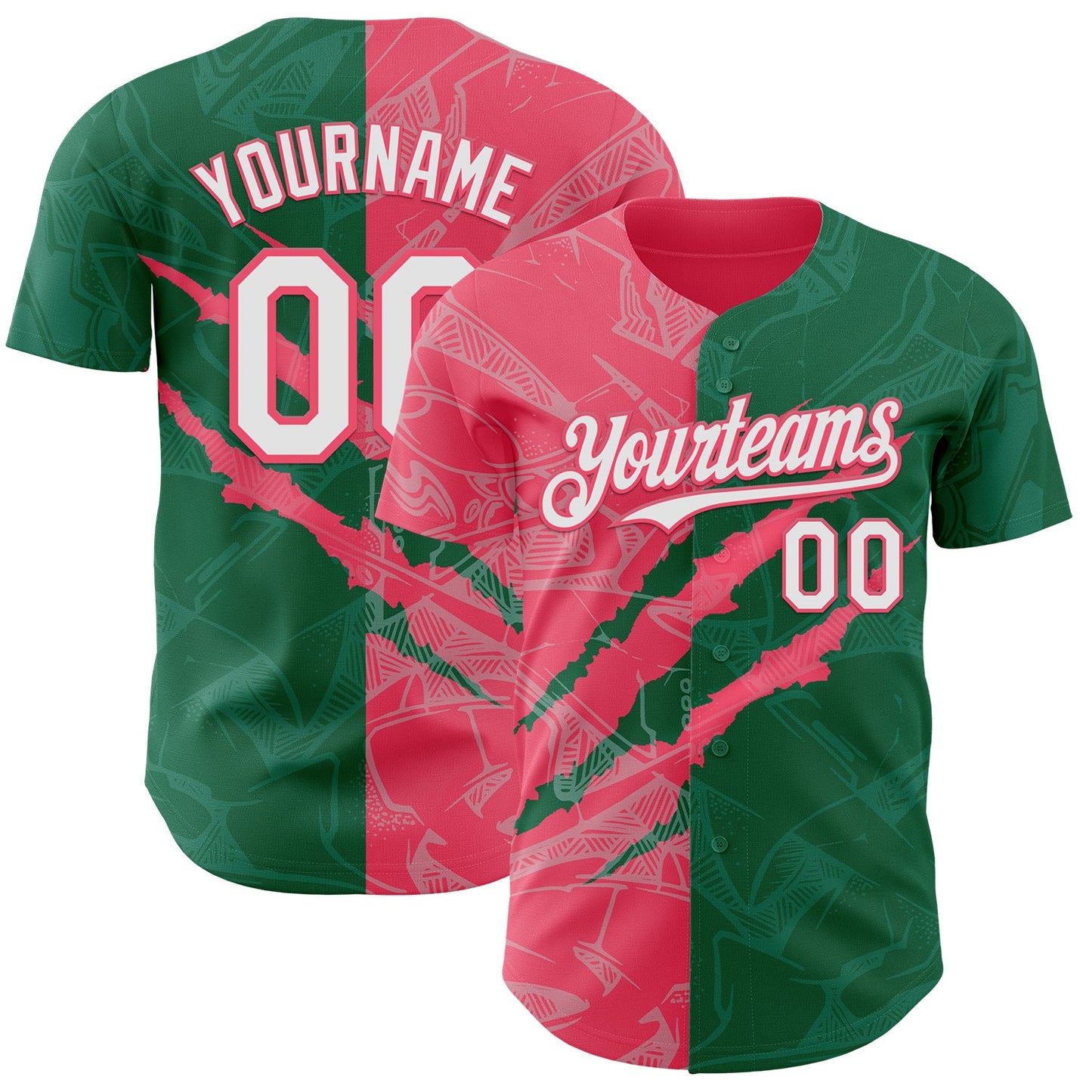 Custom Graffiti Pattern White Kelly Green-Neon Pink 3D Scratch Authentic Baseball Jersey - Sky-Custom