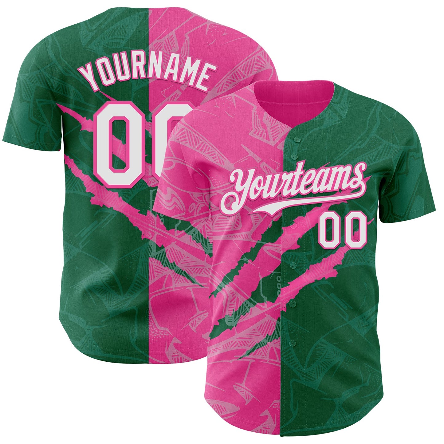 Custom Graffiti Pattern White Kelly Green-Pink 3D Scratch Authentic Baseball Jersey - Sky-Custom