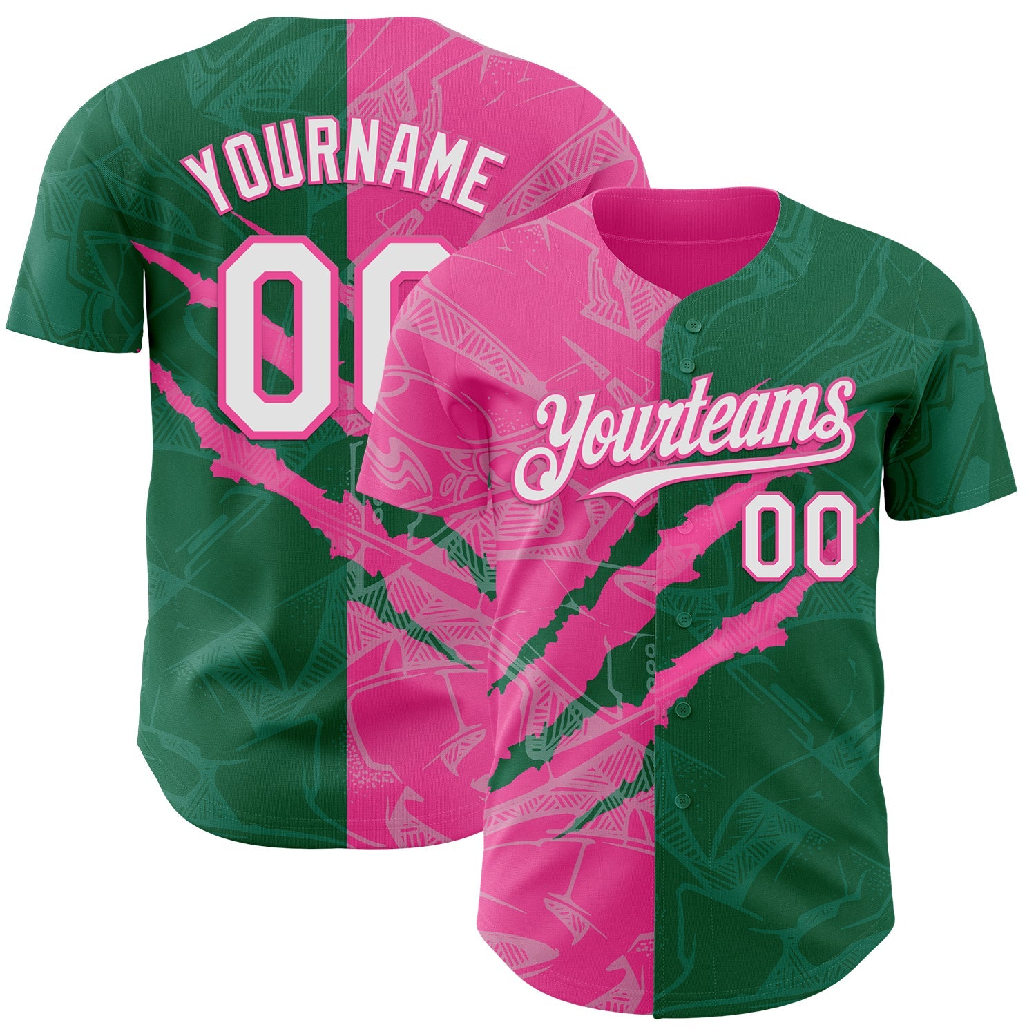 Custom Graffiti Pattern White Kelly Green-Pink 3D Scratch Authentic Baseball Jersey - Sky-Custom