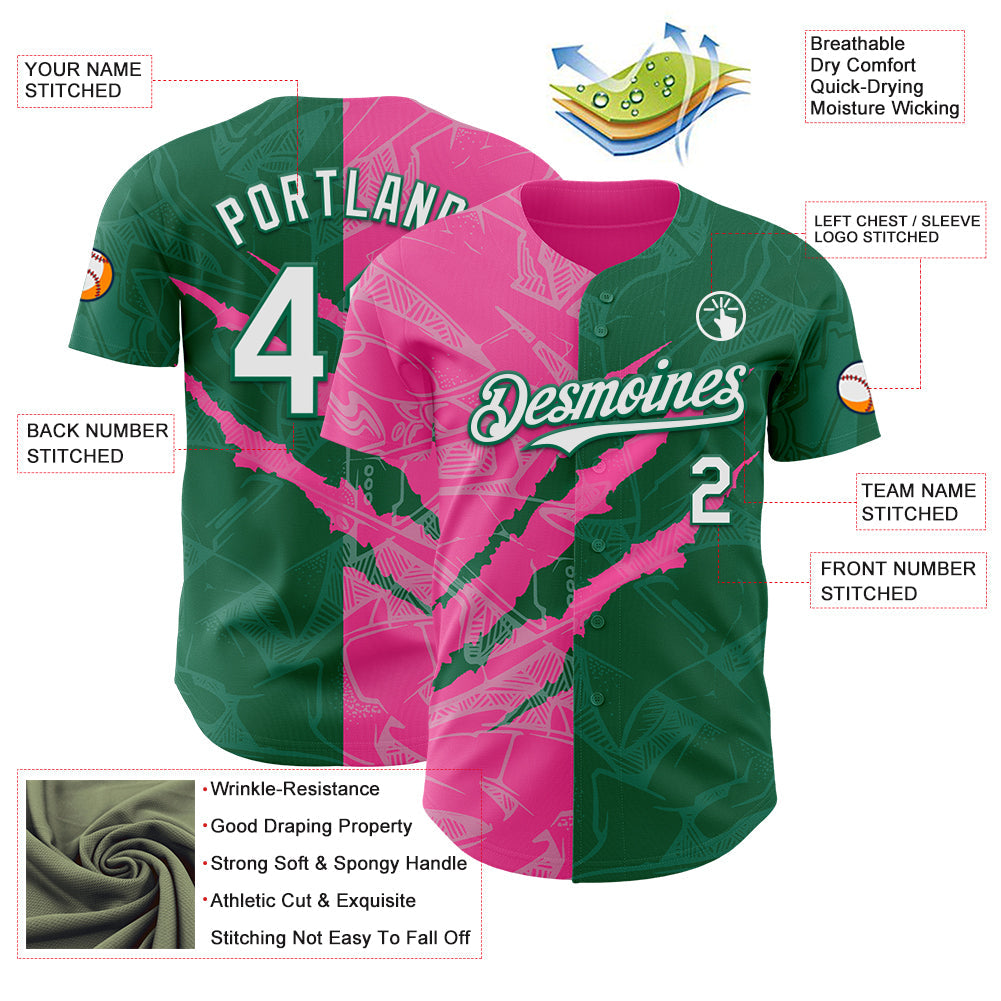 Custom Graffiti Pattern White Kelly Green-Pink 3D Scratch Authentic Baseball Jersey - Sky-Custom